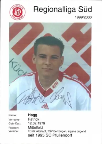 Autogrammkarte Fußballer Patrick Hagg, SC Pfullendorf, Autogramm