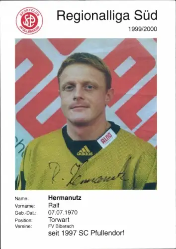 Autogrammkarte Fußballer Ralf Hermanutz, SC Pfullendorf, Autogramm
