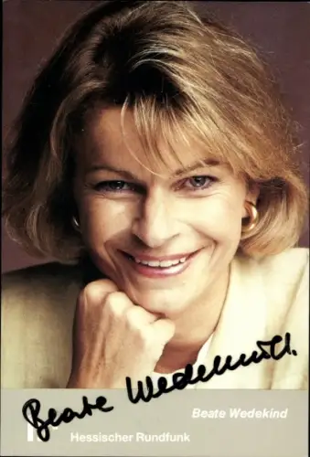Ak Journalistin und Autorin Beate Wedekind, Portrait, Autogramm, Hessischer Rundfunk