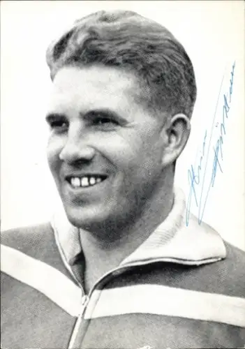 Autogrammkarte Leichtathlet Heinz Fütterer, Portrait, Autogramm