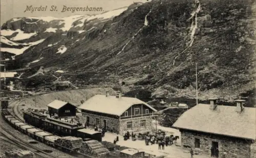 Ak Vatnahalsen Myrdal Norwegen, Gesamtansicht, Bergbahn