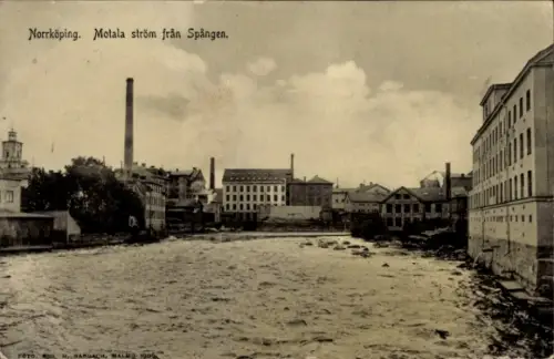 Ak Norrköping Schweden, Motala ström från Spången
