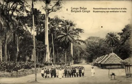 Ganzsachen Ak Irebu DR Kongo Zaire, Rassemblement de travailleurs