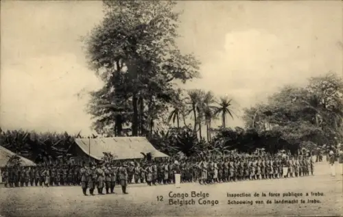 Ganzsachen Ak DR Kongo Zaire, Inspection de la force publique a Irebu