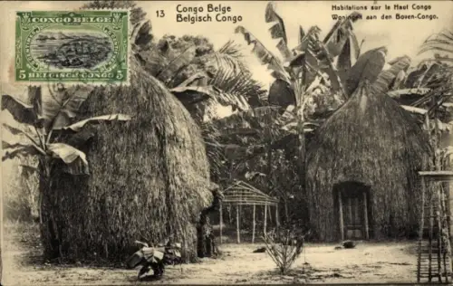 Ganzsachen CPA DR Kongo Zaire, Habitations sur le Haut Congo