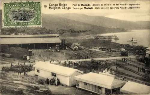 Ganzsachen Ak Matadi DR Kongo Zaire, Port, Station du chemin de fer Matadi Leopoldville, Bahnhof