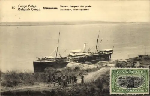 Ganzsachen CPA Shinkakasa DR Kongo Zaire, Steamer chargeant des galets