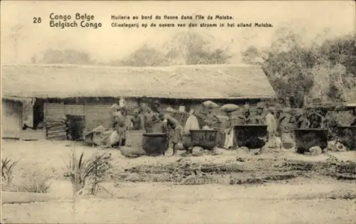 Ganzsachen CPA DR Kongo Zaire, Huilerie au bord du fleuve dans l'ile de Mateba
