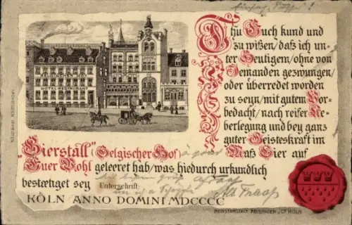 Litho Köln am Rhein, Bierstall Belgischer Hof, Siegel