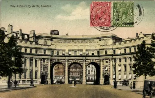 Ak Westminster London City, Admiralty Arch,  Text in Englisch, Jahr 1910