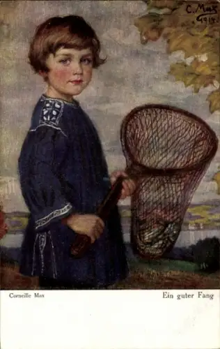 Künstler Ak Max, Corneille, Ein guter Fang, Kind mit Fangnetz, Primus 3046