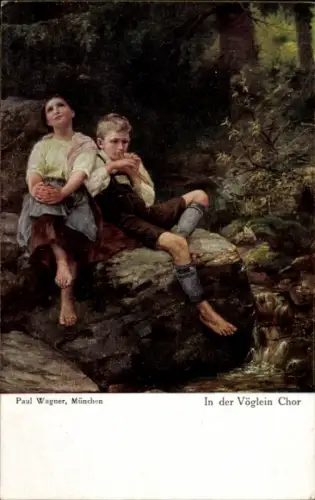 Künstler Ak Wagner, Paul, In der Vöglein Chor, Kinder mit Flöte, Primus 3028