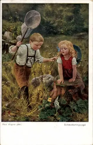 Künstler Ak Wagner, Paul, Schmetterlingsjagd