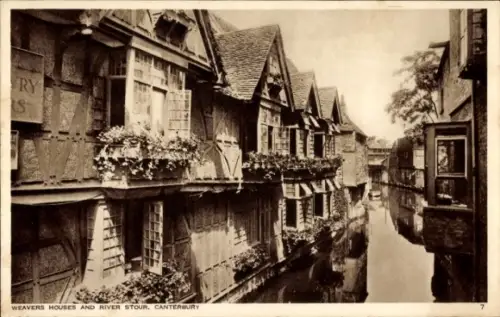 Ak Canterbury Kent England, Weavers Houses, River Stour,  alte Häuser, Wasserweg