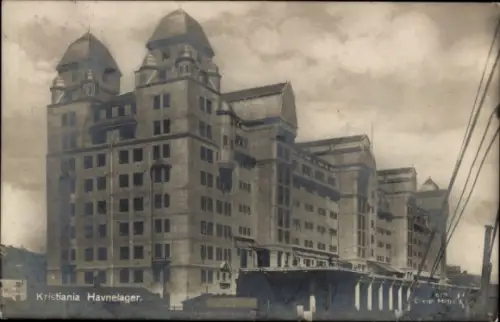 Ak Kristiania Christiania Oslo Norwegen, Kristiania Havnelager, Text in Französisch,  von 1928
