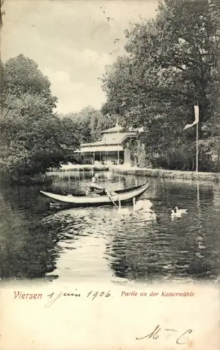 Ak Viersen in Nordrhein Westfalen,  Kaisermühle, Boot auf dem Wasser, Enten
