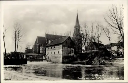 Ak Telgte in Westfalen,  Fußgängerbrücke, Kirche, Wasser, Bäume