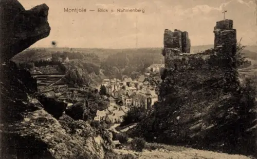 Ak Monschau Montjoie in der Eifel, Blick auf  Ruine, Landschaft, Bäume, Häuser