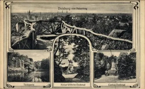 Ak Duisburg im Ruhrgebiet, Stadt vom Kaiserberg gesehen, Denkmäler, Teich