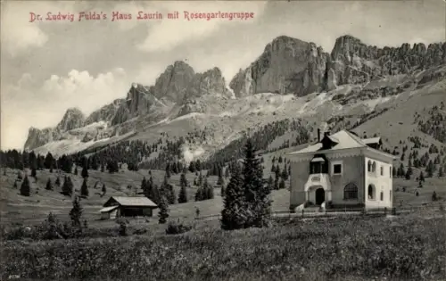 Ak Südtirol, Dr. Ludwig Fulda's Haus Laurin mit Rosengartengruppe