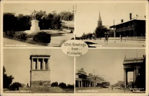 Ak Kimberley Südafrika, Rhodes Statue, Honoured Dead M'L, De Beers Road,  