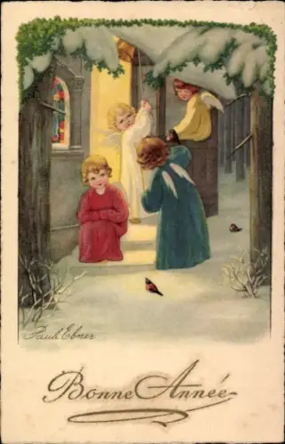 Künstler Ak Ebner, Pauli, Glückwunsch Neujahr, Engel