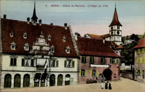 Ak Barr Elsass Bas Rhin,  Place du Marché, Hôtel de Ville,  Gebäude