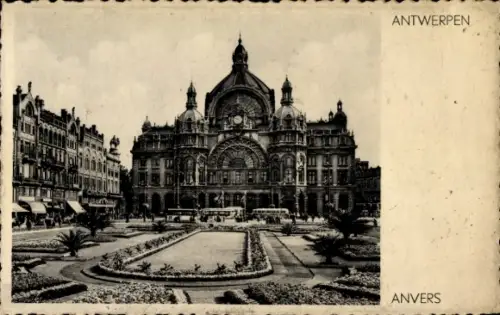 Ak Anvers Antwerpen Flandern, Königin-Astrid-Platz, Hauptbahnhof