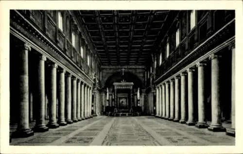 Ak Roma Rom Lazio, Basilika S. Maria Maggiore, Innenansicht, Säulen, Kreuz, kunstvolle Decke