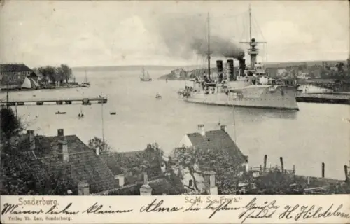Ak Sønderborg Sonderburg Dänemark, Deutsches Kriegsschiff, SMS Freya im Hafen, Kaiserliche Marine