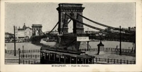 Ak Budapest Ungarn, Brücke, Tram,  Schwarz-Weiß, Pont de chaines
