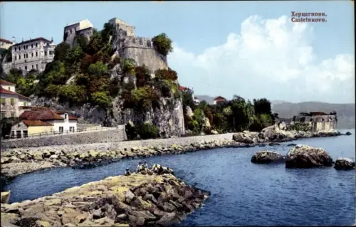 Ak Herceg Novi Castelnuovo Montenegro, Teilansicht, Uferpartie