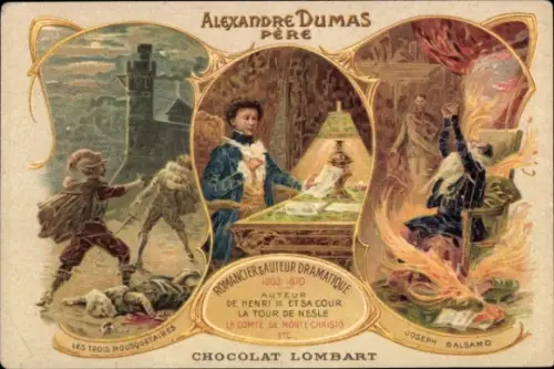 Litho Alexandre Dumas, Chocolat Lombart, Reklame