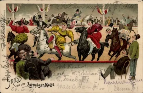 Litho Leipziger Messe, Reiter, Zuschauer, Zirkus