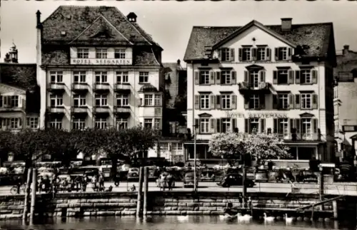 Ak Lindau am Bodensee Schwaben, Hotel Seegarten, Hotel Redy, Bodensee, Schiffe, Fahrräder