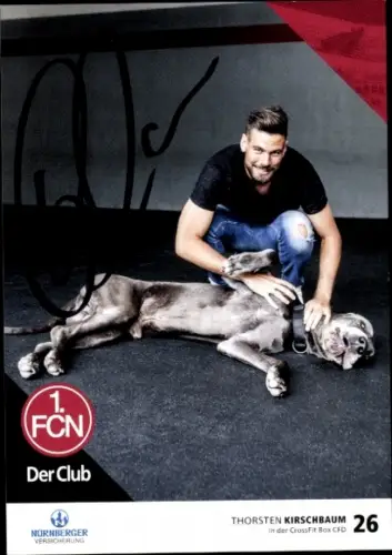 Autogrammkarte Fußballer Thorsten Kirschbaum mit Dogge, 1. FC Nürnberg, Autogramm