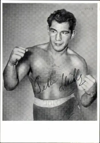 Autogrammkarte Boxer Peter Müller, Portrait, Autogramm