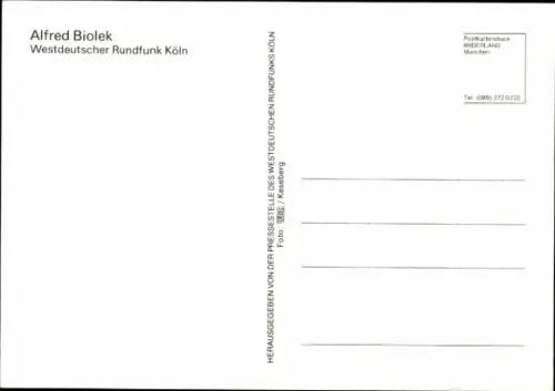 Autogrammkarte Moderator Alfred Biolek, Portrait, Autogramm