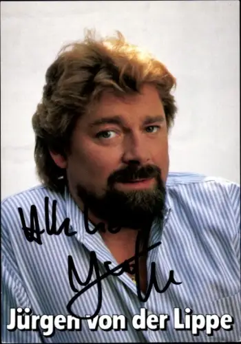 Autogrammkarte Moderator und Sänger Jürgen von der Lippe, Portrait, Autogramm
