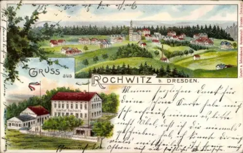 Litho Dresden Rochwitz, Gesamtansicht, Gasthof Rochwitz
