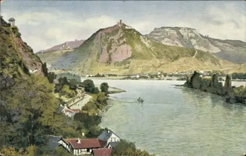 Ak Rolandseck Remagen am Rhein, Rheinlandschaft, Fluss, Berge, Boot, Rolandseck