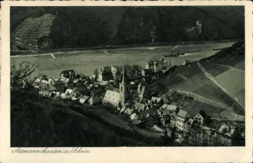 Ak Assmannshausen Rüdesheim am Rhein, Ansicht von  Schiffe auf dem Rhein, Weinberge