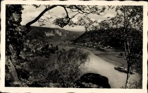 Ak Pötzscha Wehlen an der Elbe Sächsische Schweiz, Durchblick zum Ort