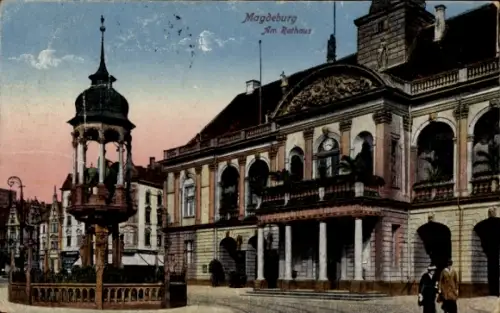 Ak Magdeburg an der Elbe,  Rathaus, Brunnen,  