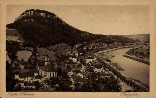 Ak Königstein an der Elbe Sächsische Schweiz, Blick auf  Fluss, Hügel, Häuser, Kirche