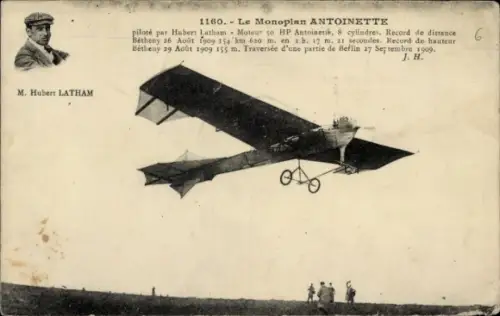 Ak Flugzeug, Monoplan Antoinette, Pilot Hubert Latham