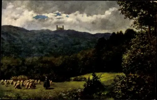 Ak Andlau Elsass Bas Rhin, Panorama, Schafsherde, Burg