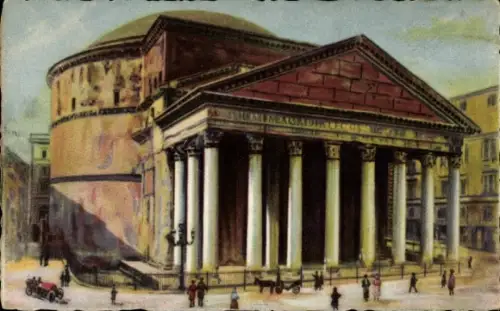 Ak Roma Rom Lazio, Pantheon, römische Säulen, Menschen, Autos, italienische 