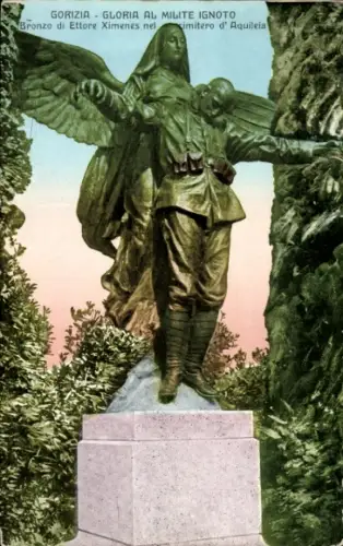 Ak Gorizia Görz Friuli Venezia Giulia, Skulptur eines geflügelten Soldaten,  Bronze von Ettore Xi