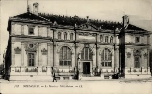 Ak Grenoble Isère, Museum und Bibliothek in  französischer Text
